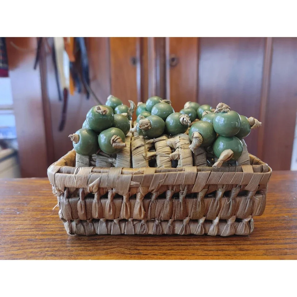 Set of six Vintage Napkin rings In banana Leaf basket